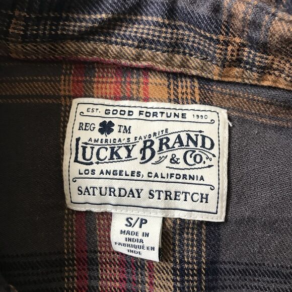 LUCKY BRAND Camel Gray Red Plaid Snap Front Long Sleeve Flannel Shirt Women’s S - Picture 2 of 13